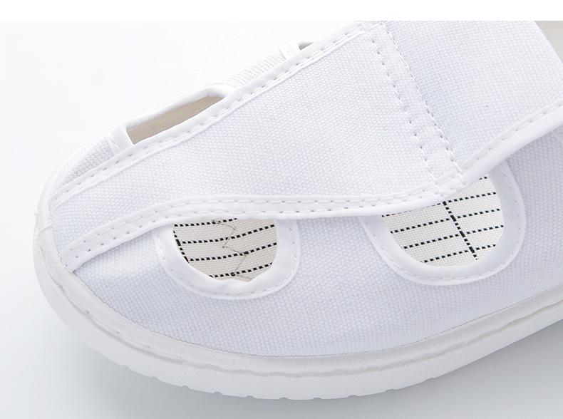 LN-1577103 Zapatos de trabajo antiestáticos Pu Zapatillas blancas antiestáticas de cuatro orificios sin polvo para sala limpia